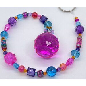 Beaded Suncatcher Pink Blue Purple Orange Crystal Prism Hanging Patio Decor